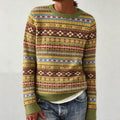 Women's Retro Geometric Stripe Jacquard Warm Crew-neck Sweater