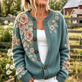 Women's Vintage Rose Floral Jacquard Knit Cardigan