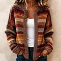 Women's Bohemian Retro Striped Art Print Knit Button Cardigan