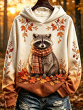Women's Autumn Raccoon Print Hoodie