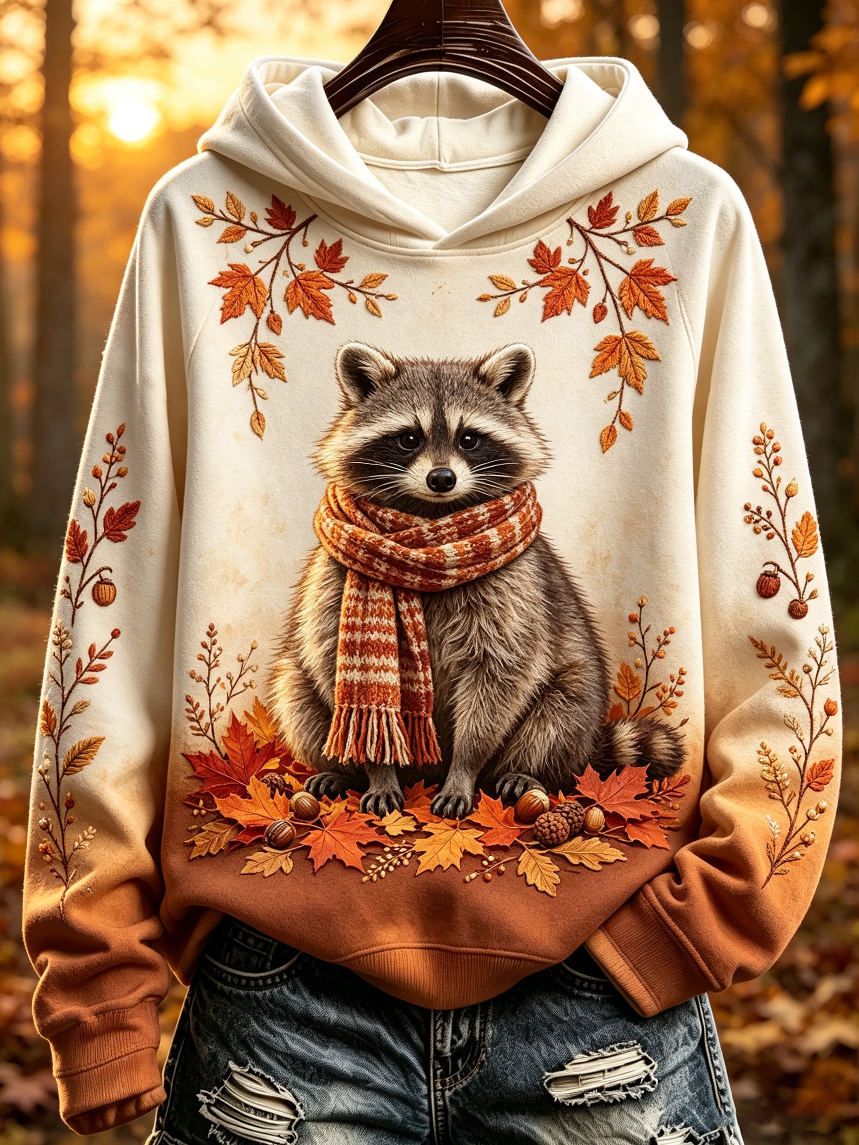 Women's Autumn Raccoon Print Hoodie