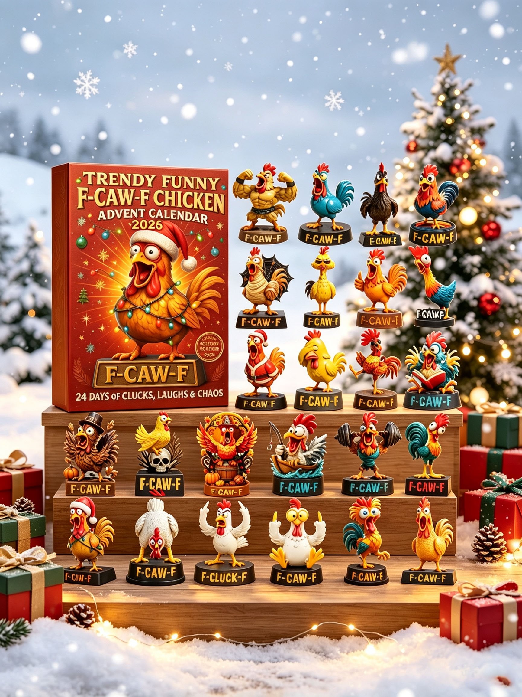 2026 Trendy Funny F-Caw-F Chicken Advent Calendar Blind Box