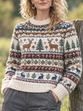 Women's Winter Deer And Trees Fair Isle Crewneck Knit Sweater