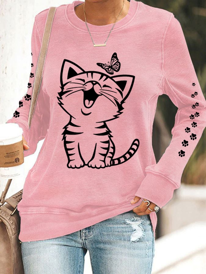 Women's Cute Cat Print Cat Lovers Casual Sweatshirt