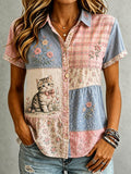 🐾 Buy 3 Save 10%🐱Women's Casual Cat Floral Print Shirt💛100% For Shelter Pets🐱🐶