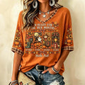 Women's Retro Vacation Autumn Plaid V-neck Short Sleeve T-shirt