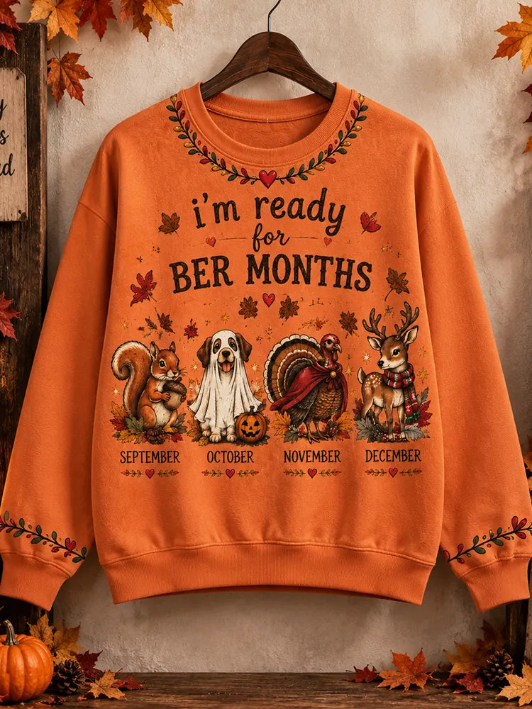 Women's Autumn "ber Months" Orange Sweatshirt With Seasonal Animal Pattern For September To December