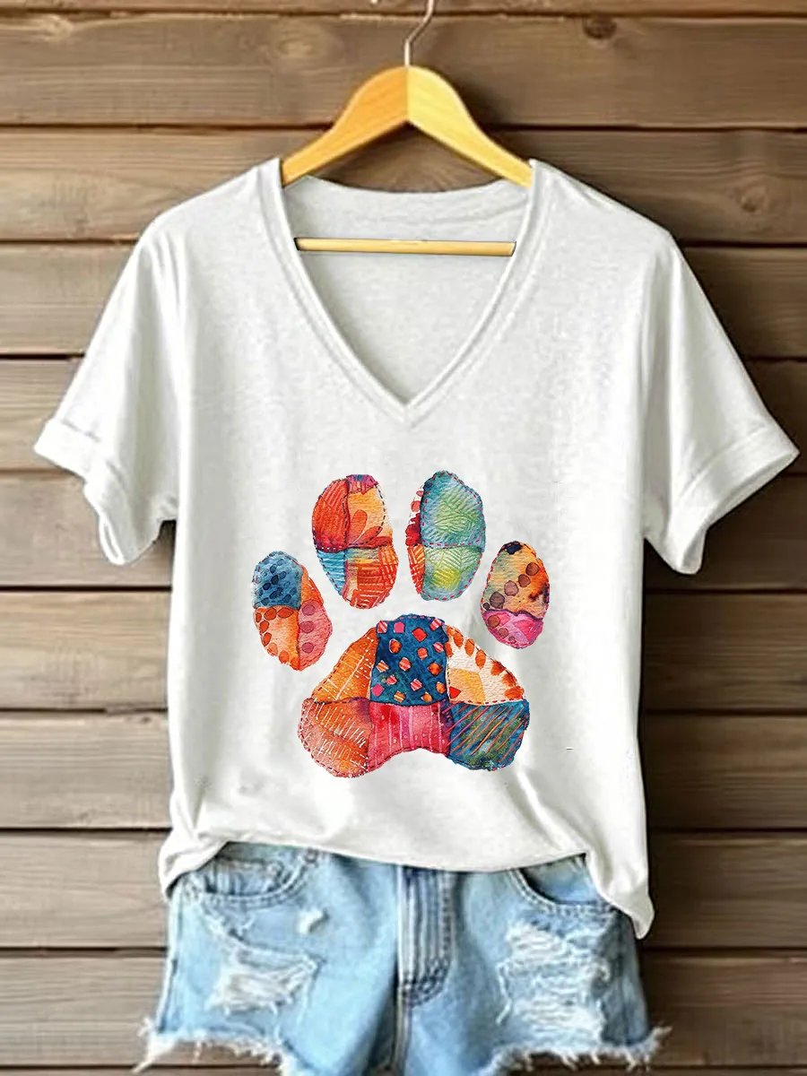 Women's Cat Paw Print Casual T-shirt