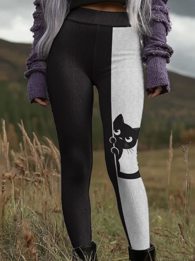 Women's Black Cat Print Pants