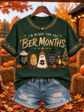 Women's "i'm Ready For The 'ber Months" Pumpkin Spice Ghost And Holiday Icons Graphic T-shirt