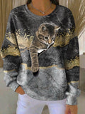 Women's Cute Cat Print Long Sleeve Top