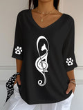 Women's Cute Cat Print Casual V-Neck T-Shirt
