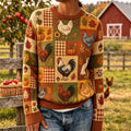 Women's Vintage Farm Animal Print Casual Crew-neck Knit Sweater