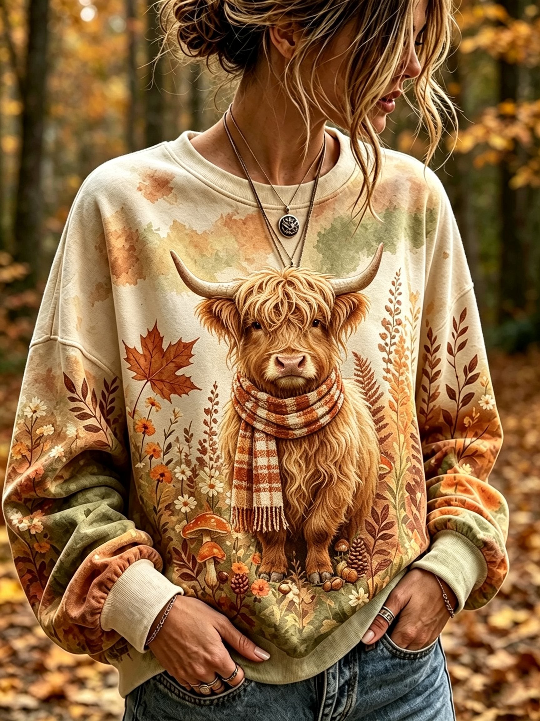 Women's Autumn Highland Cow Printed Casual Sweatshirt