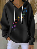 Women's Retro Animal Paw Print Casual Hoodie