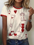 Women's Cat Playing Cards Retro Print Short-Sleeved T-Shirt