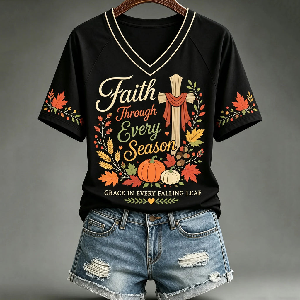 Women's Vintage Autumn Faith Cross-print T-shirt