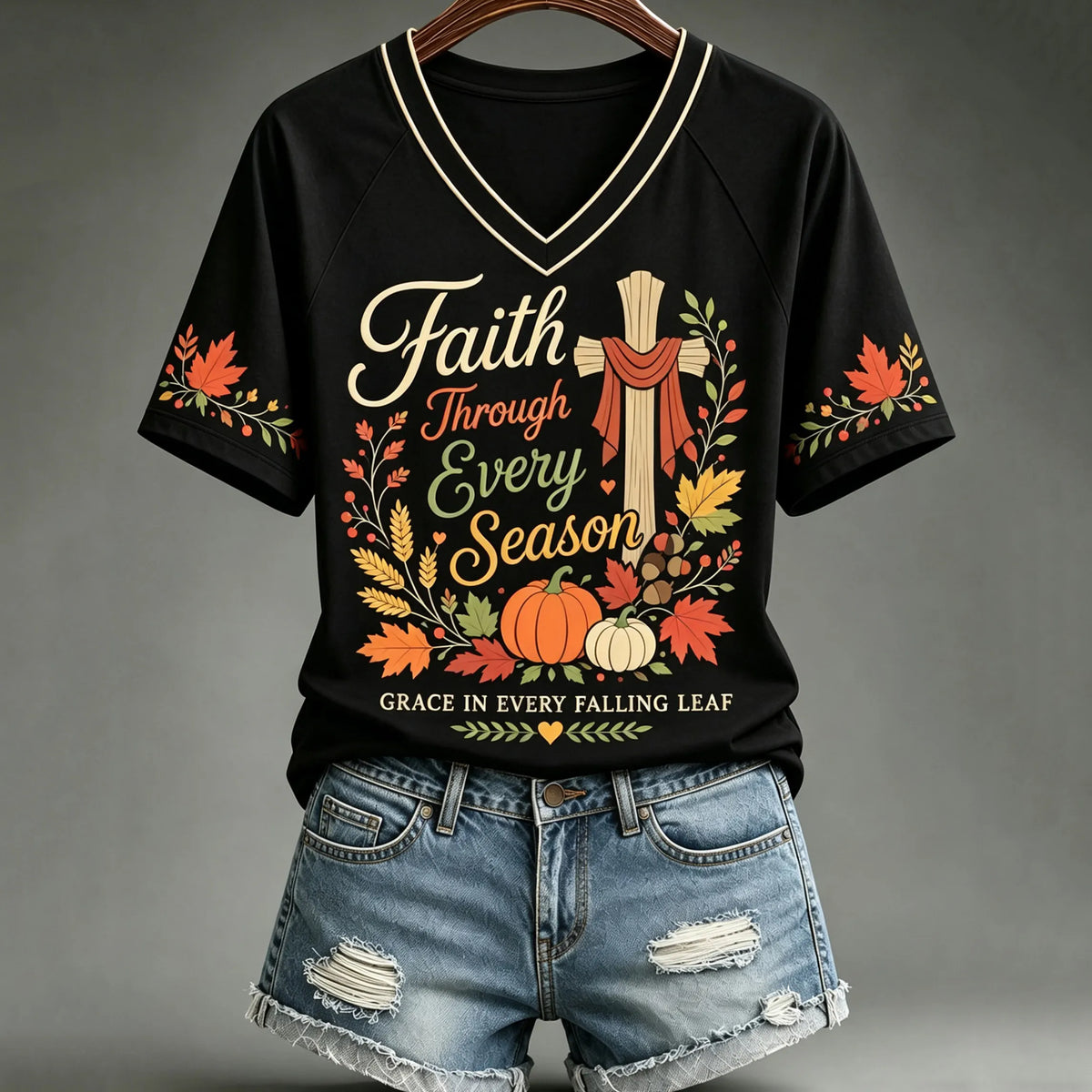 Women's Vintage Autumn Faith Cross-print T-shirt