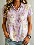 🐾 Buy 3 Save 10%🐱Women's Casual Cat Floral Print Shirt💛100% For Shelter Pets🐱🐶