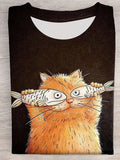 Women's Naughty Cat T-shirt Print Top