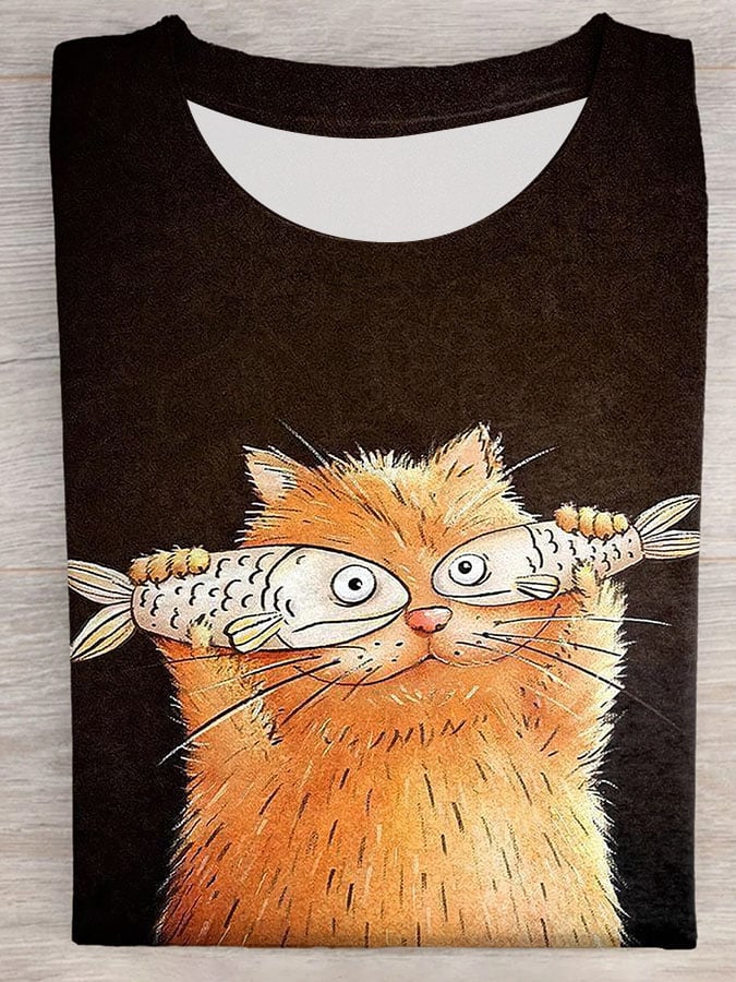 Women's Naughty Cat T-shirt Print Top