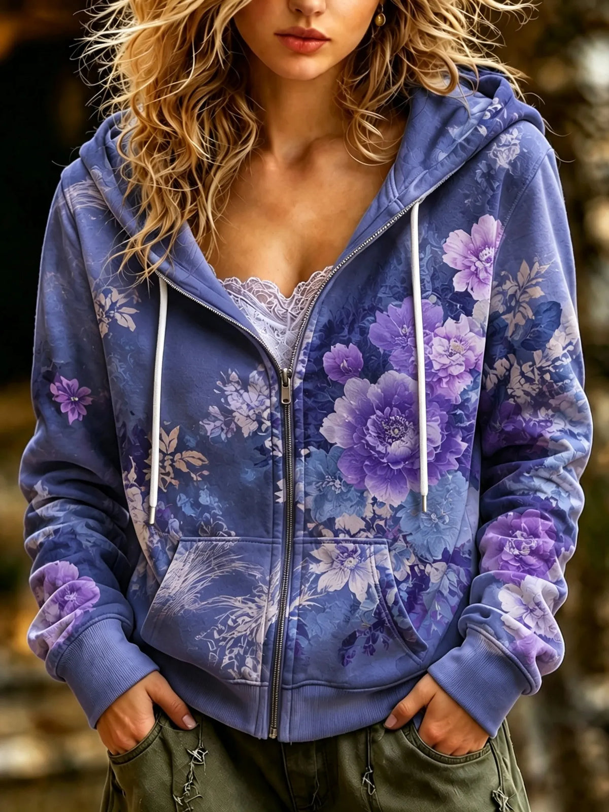 Women's Bohemian Floral Print Sweatshirt Jacket